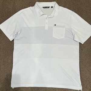 Travis Mathew White Polo Shirt with Subtle Stripes